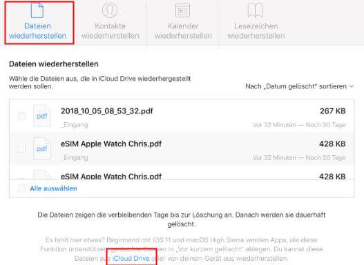 gelöschte dateien wiederherstellen mac os x icloud