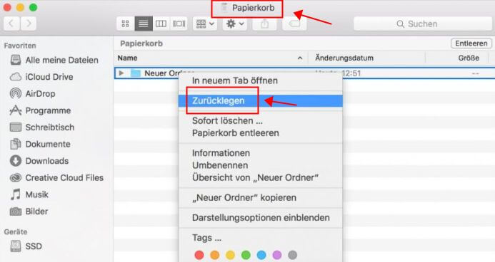 gelöschte dateien wiederherstellen macbook papierkorb