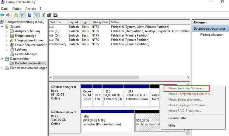 ssd festplatte wird in windows nicht angezeigt neues einfach volume