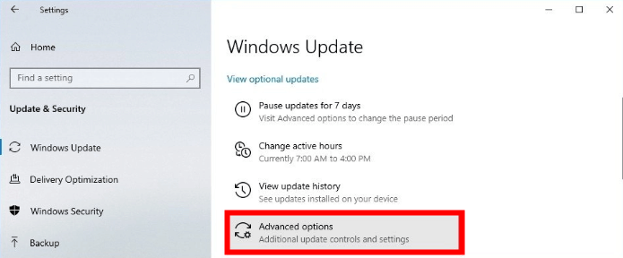 erweiterte optionen für windows update