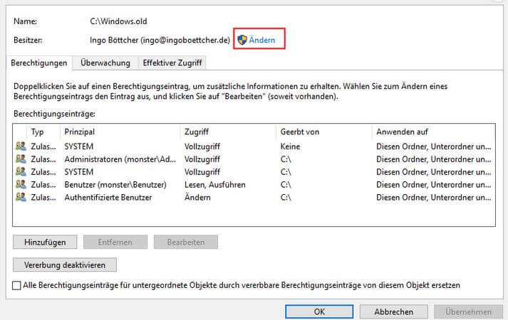 der pfad ist nicht verfügbar windows 7 untergeordnete objekte ersetzen