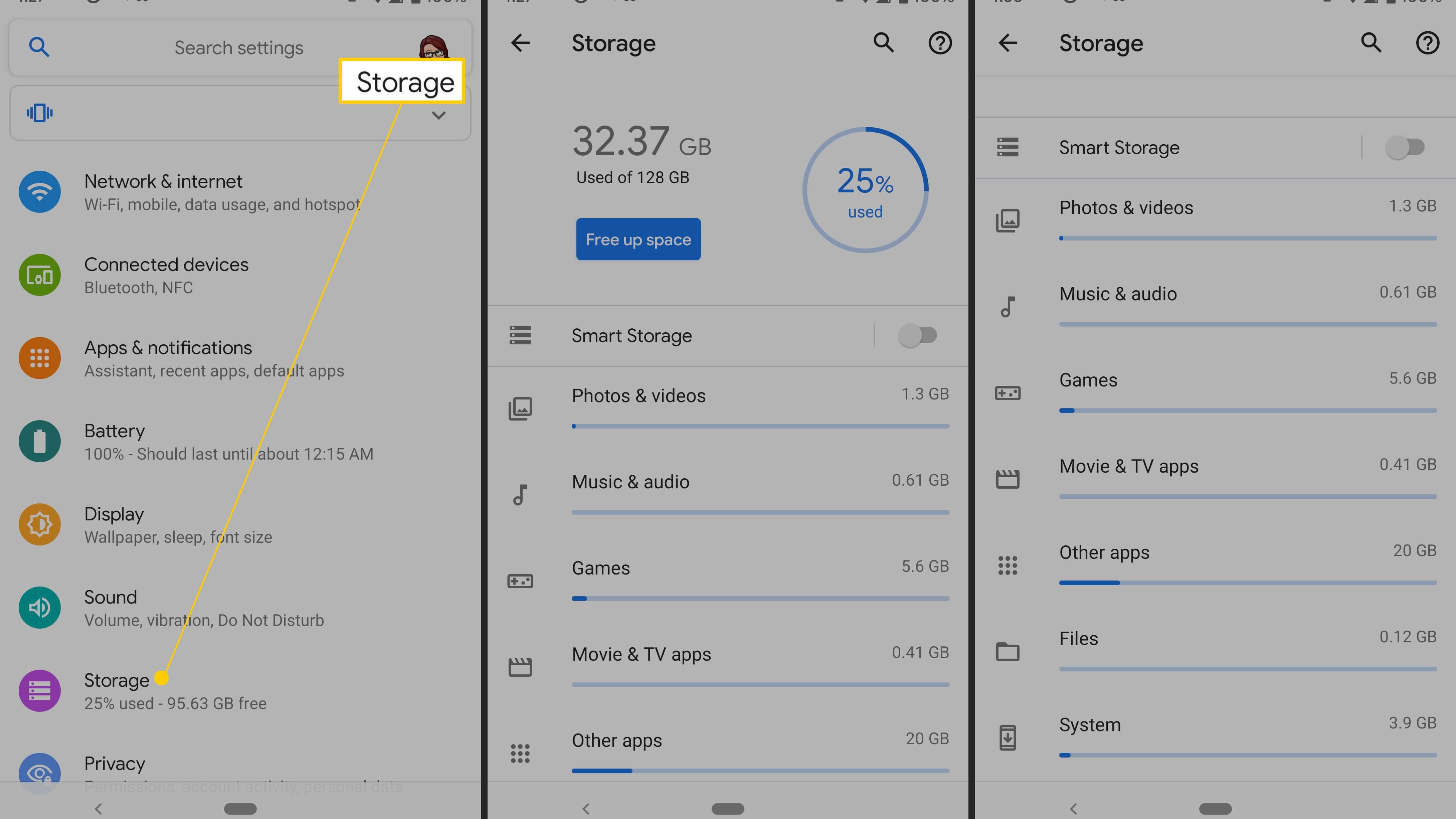 android setting storage