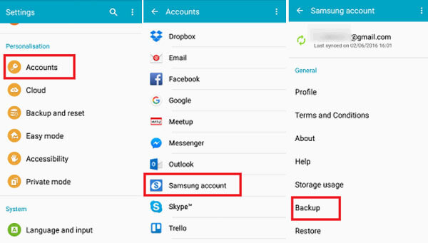 backup Samsung account