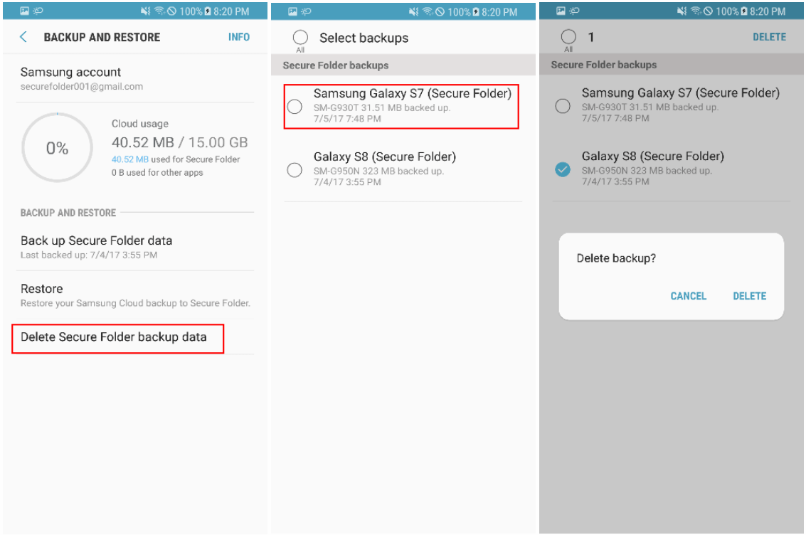 delete secure folder backup data