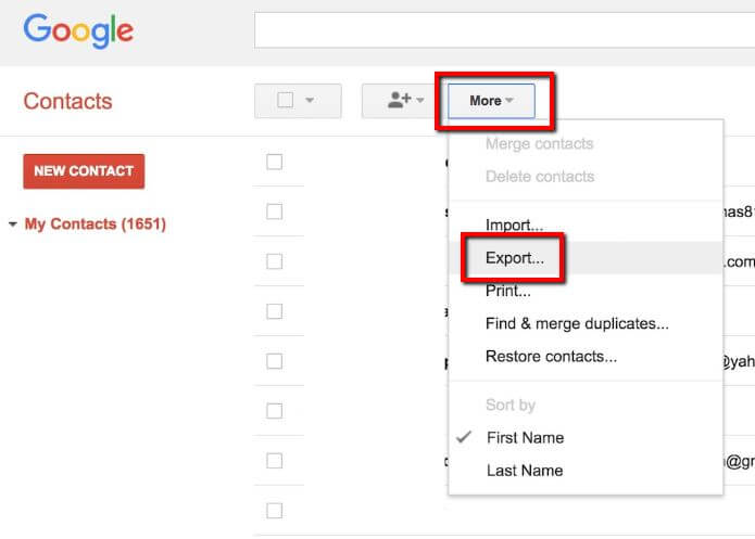 export Google contacts