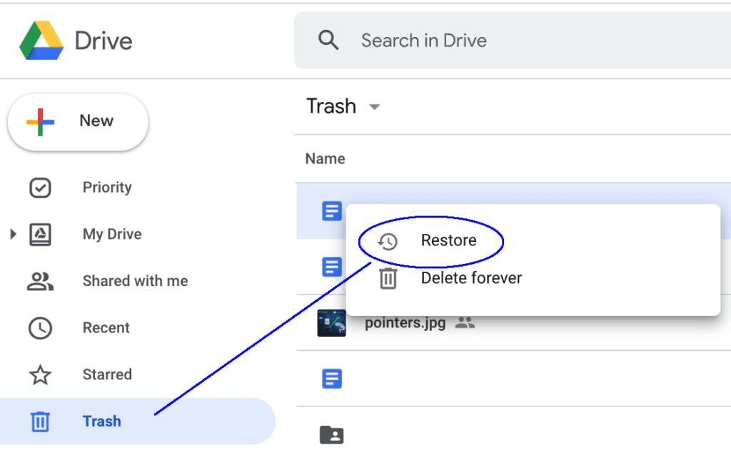 restore files from Google Drive