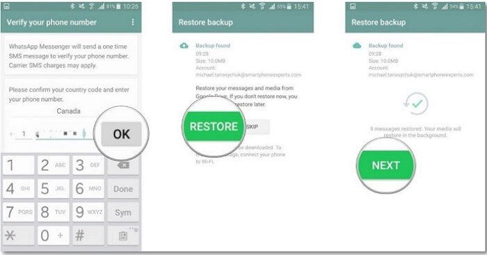 restore WhatsApp backup from Google drive