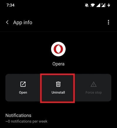 uninstall app in android