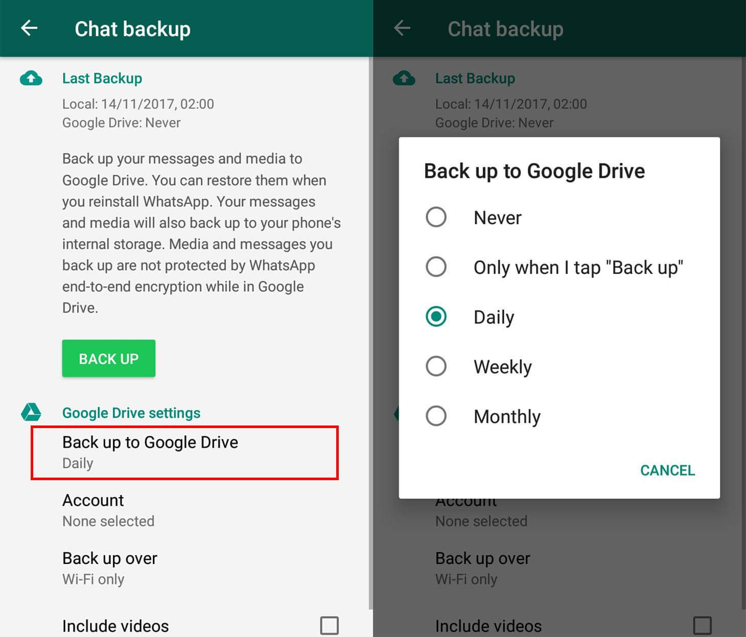 backup WhatsApp to Google drive 