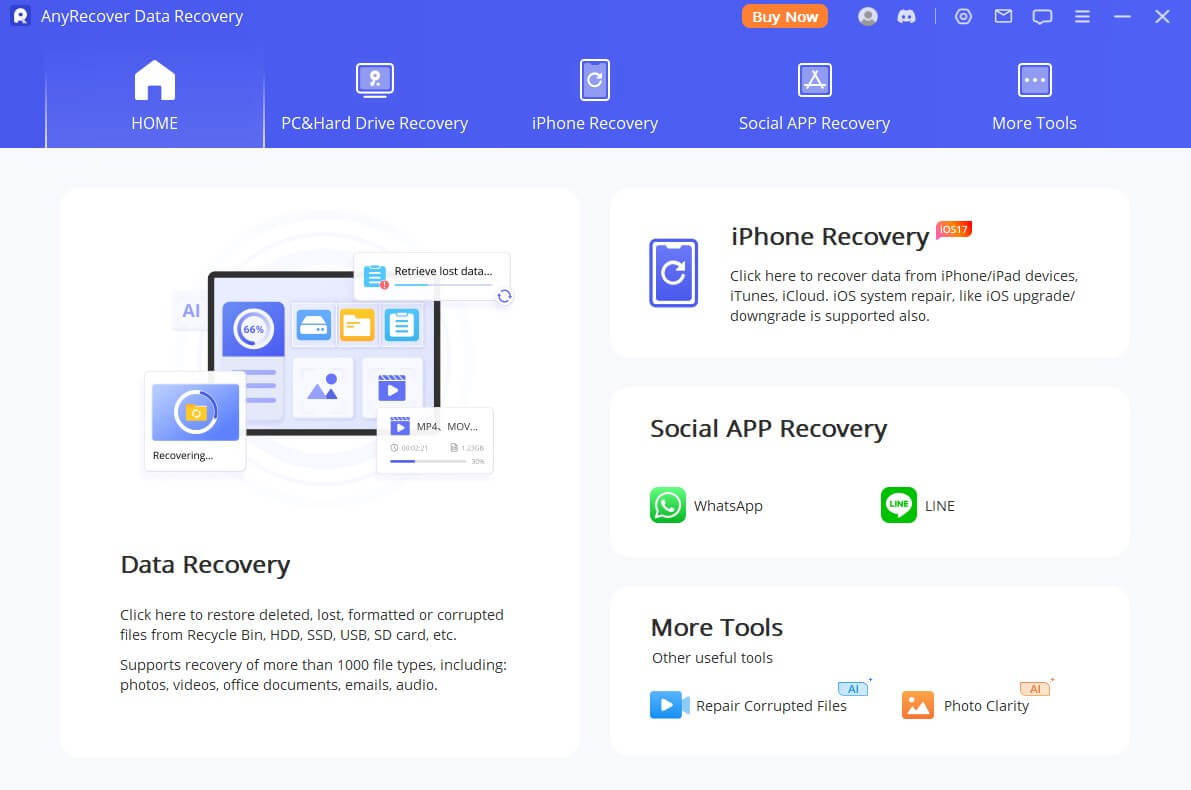 use anyrecover data recovery software