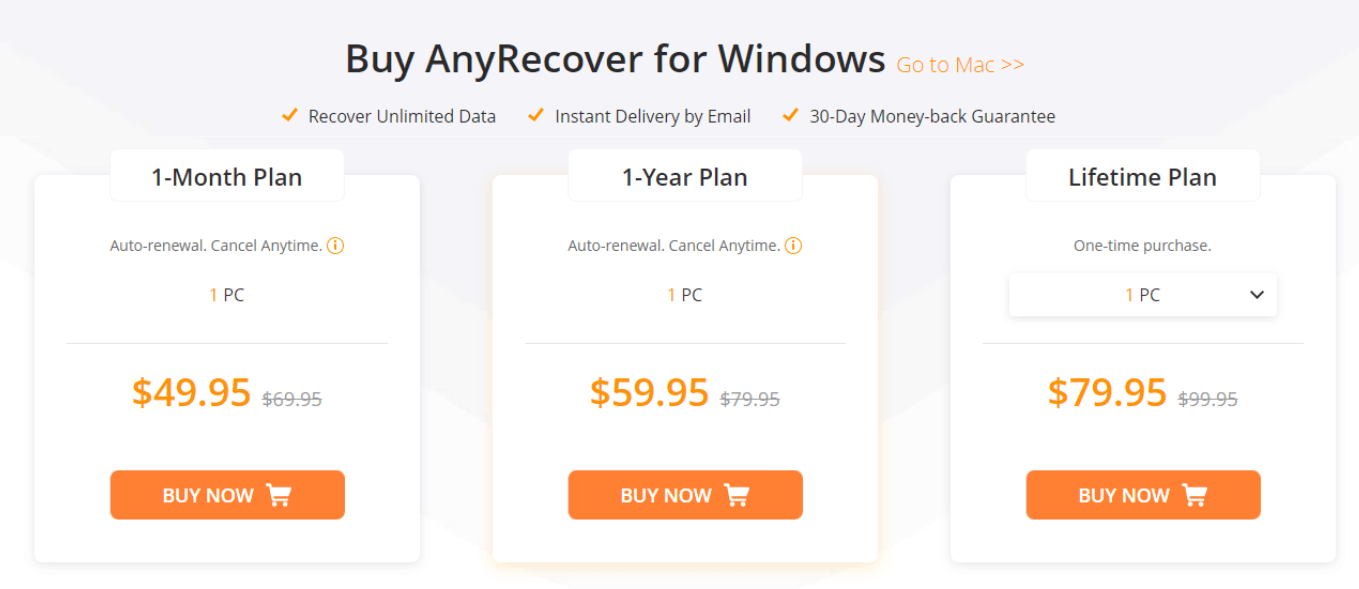 anyrecover_price_interface