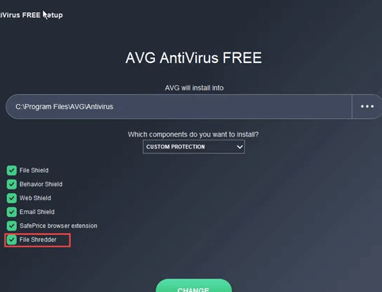 avg data shredder choose mode