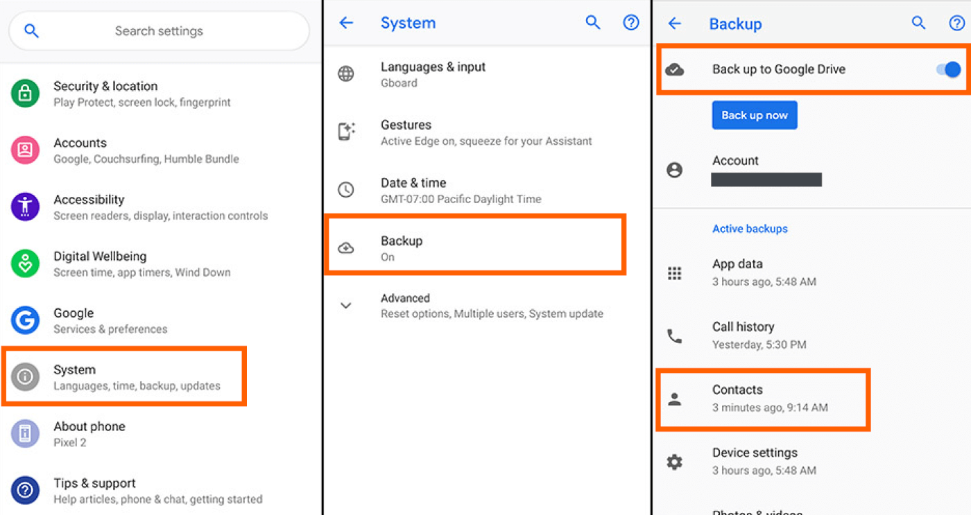 check if a recent google backup is available