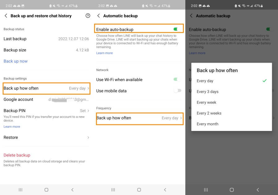 enable auto-backup in LINE on Android