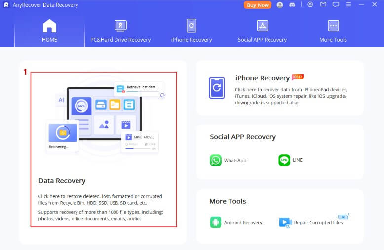 click anyrecover data recovery