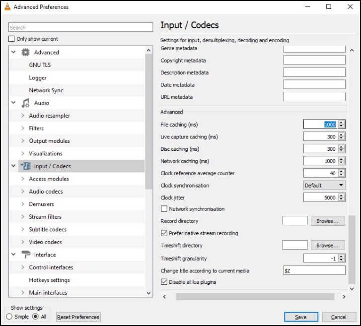 click on input/codes and adjust file caching