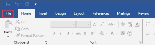 click file option on word