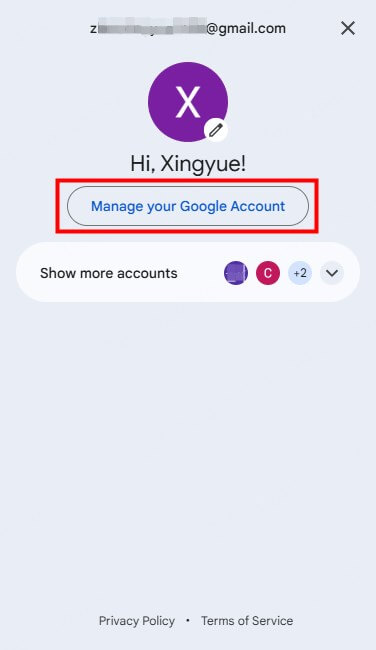 click manage your google account