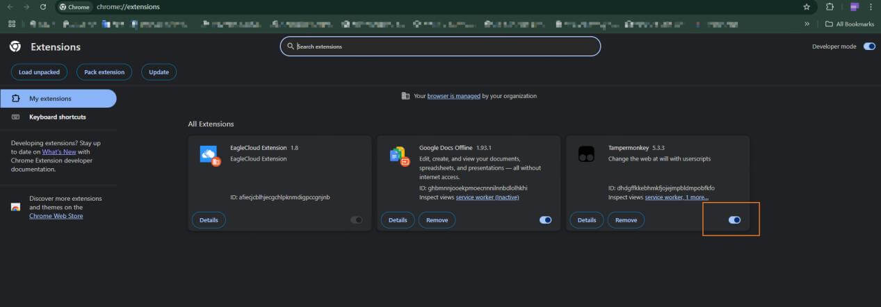 disable extensions