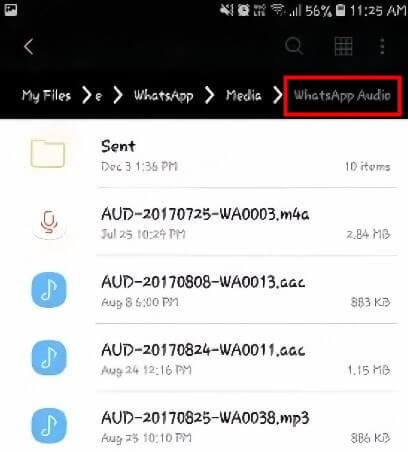 find Whatsapp audio on android