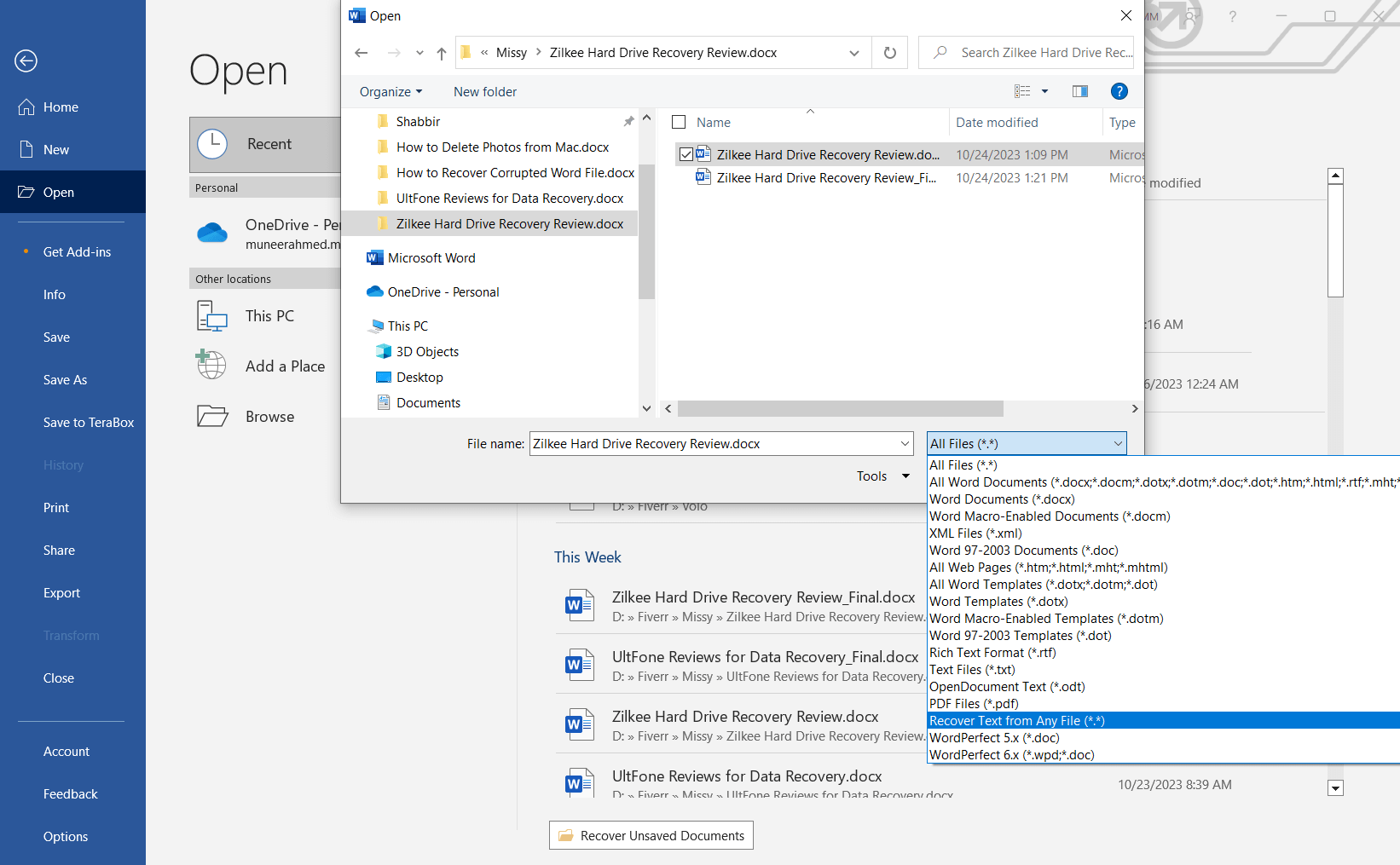 fix corrupted word file