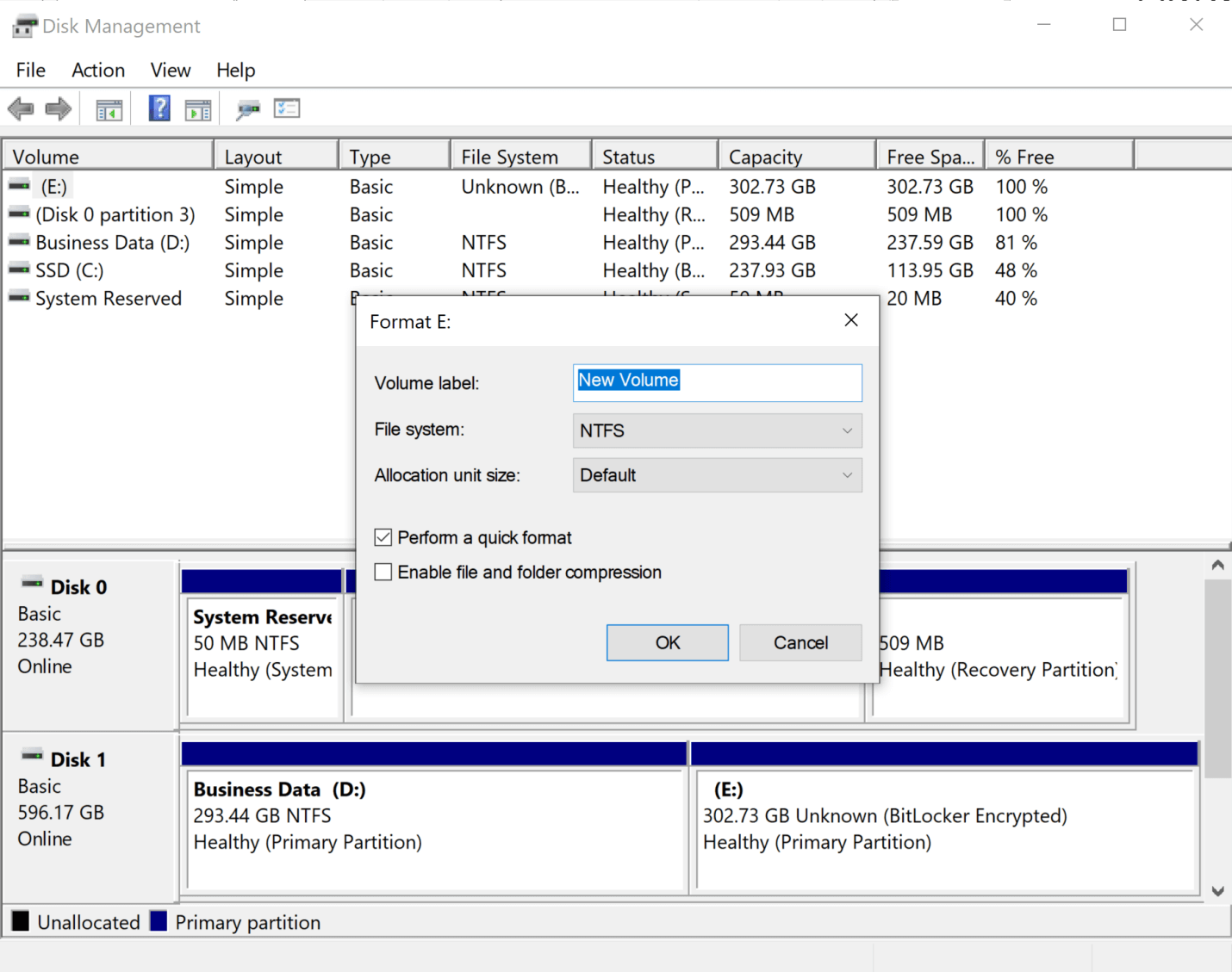 format drive to fix diskpart virtual disk service error