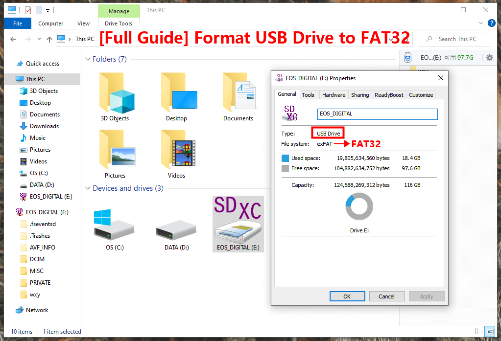 format a USB drive in FAT32