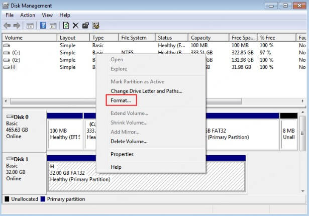 format sd card with disk management on windows