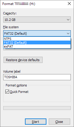 format usb drive fat32