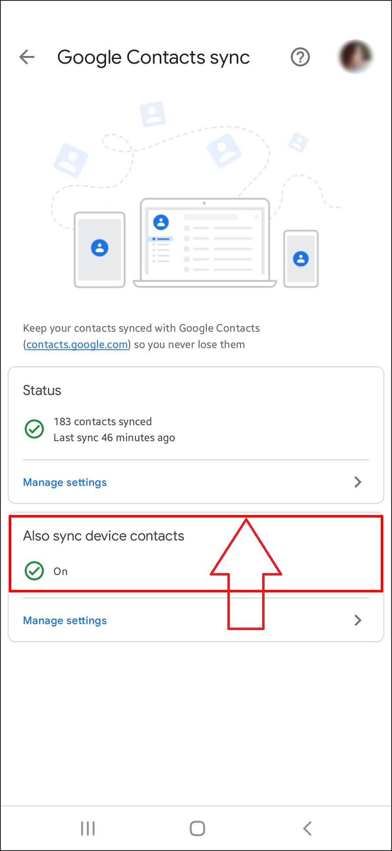 interface of google contact sync