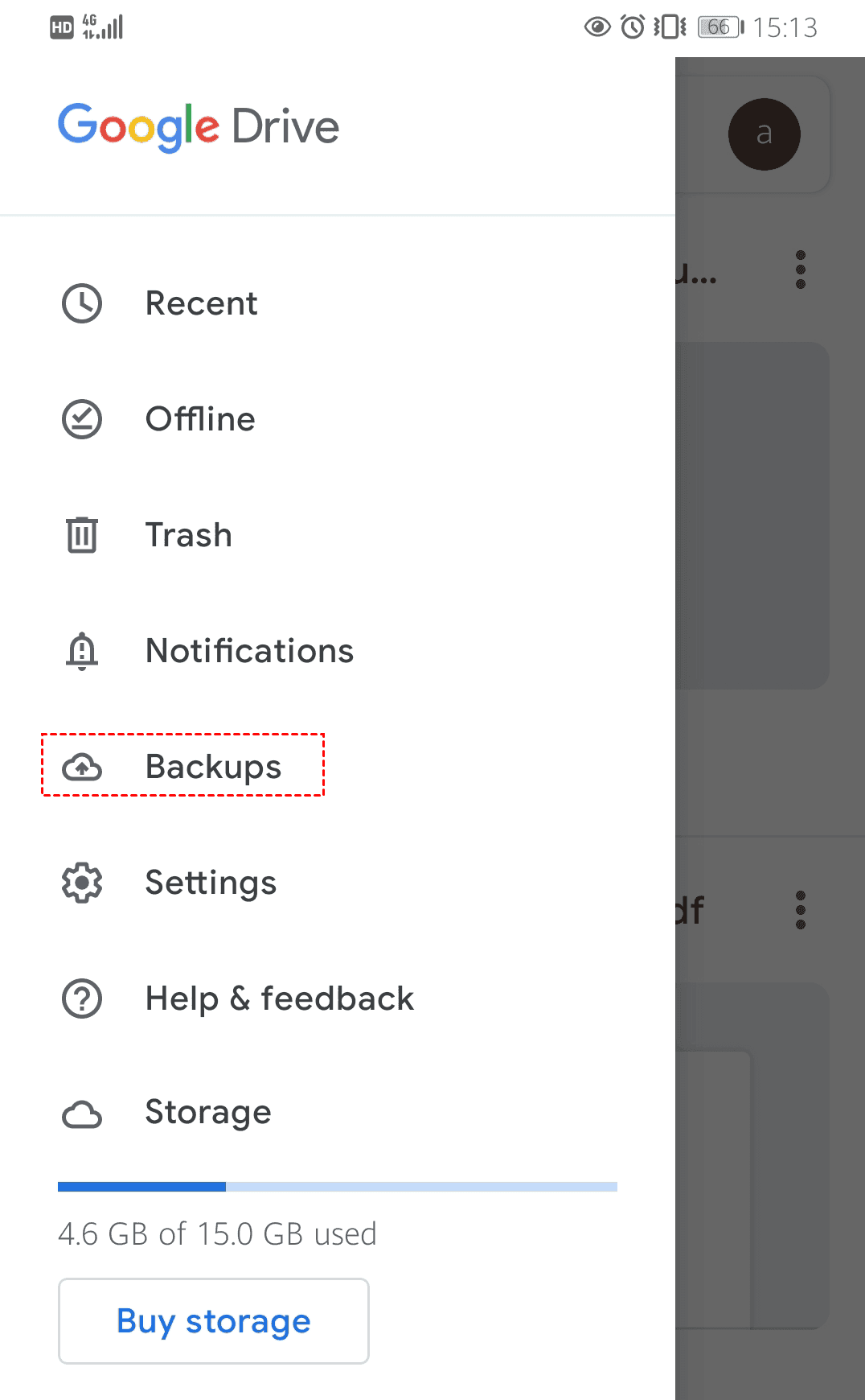 select backup of the hamburger menu