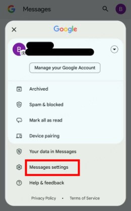 select messages settings