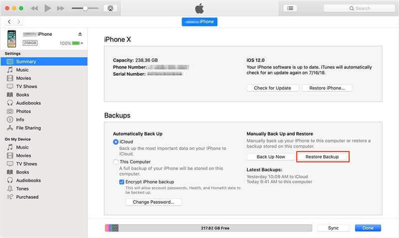 how to restore iphone from itunes backup