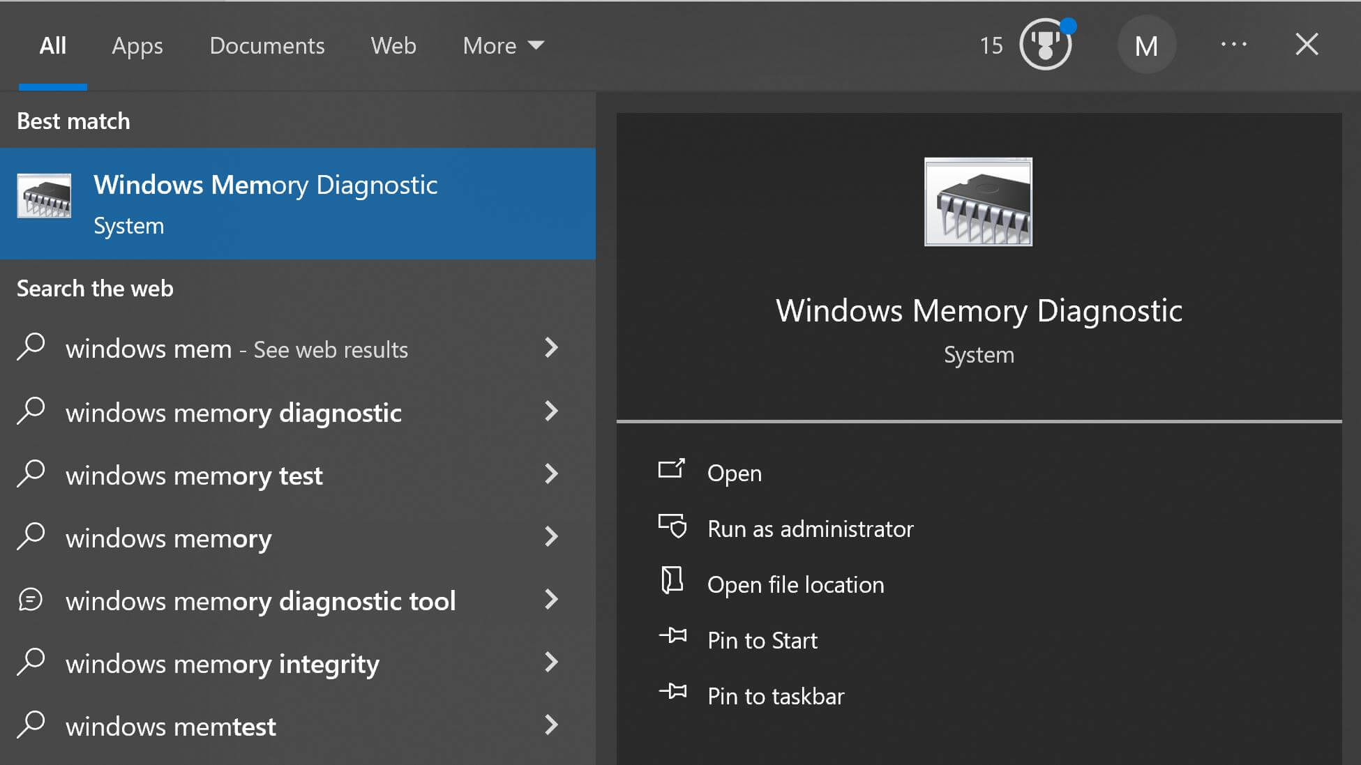 run windows memory diagnostic
