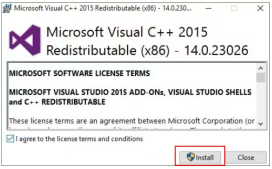 install the visual c++ redistributable