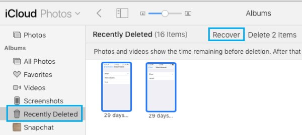 recover recently deleted photos from iCloud.com