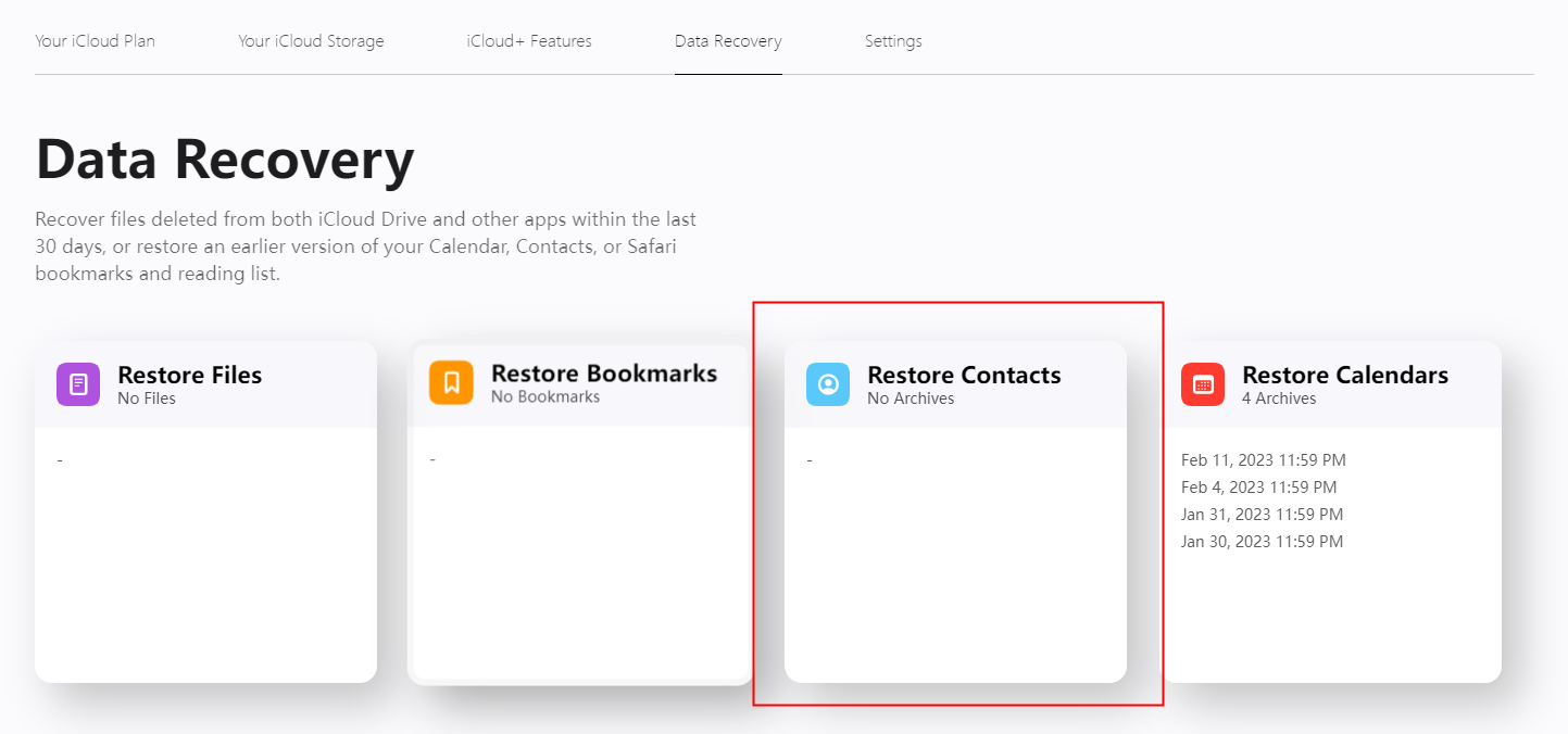 find deleted contacts from icloud.com