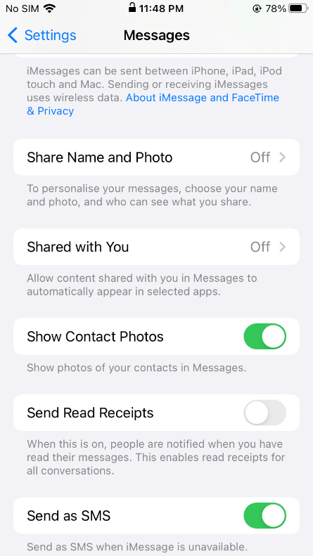 open imessage share with you button