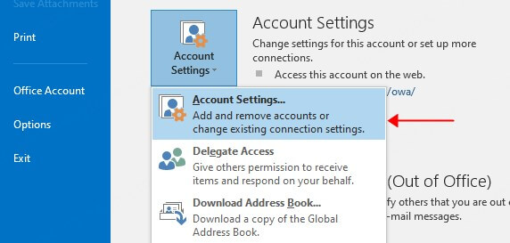 outlook account settings