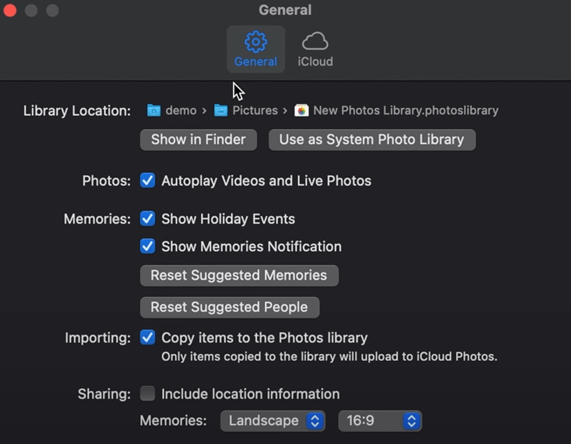 photos library in photo app folder