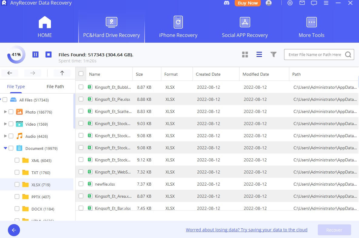 preview and recover excel files with anyrecover