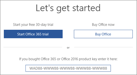 provide office 365 product key in the bottom bar