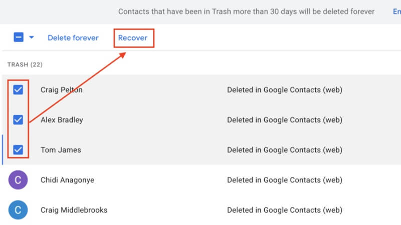 interface of gmail for How to Restore Deleted Contacts on Android?