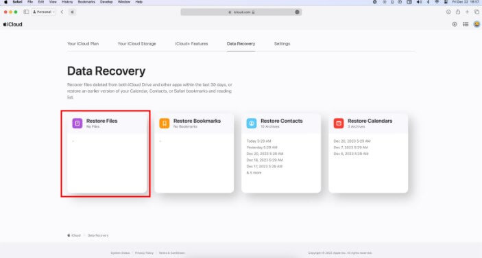 recover emptied trash mac from icloud