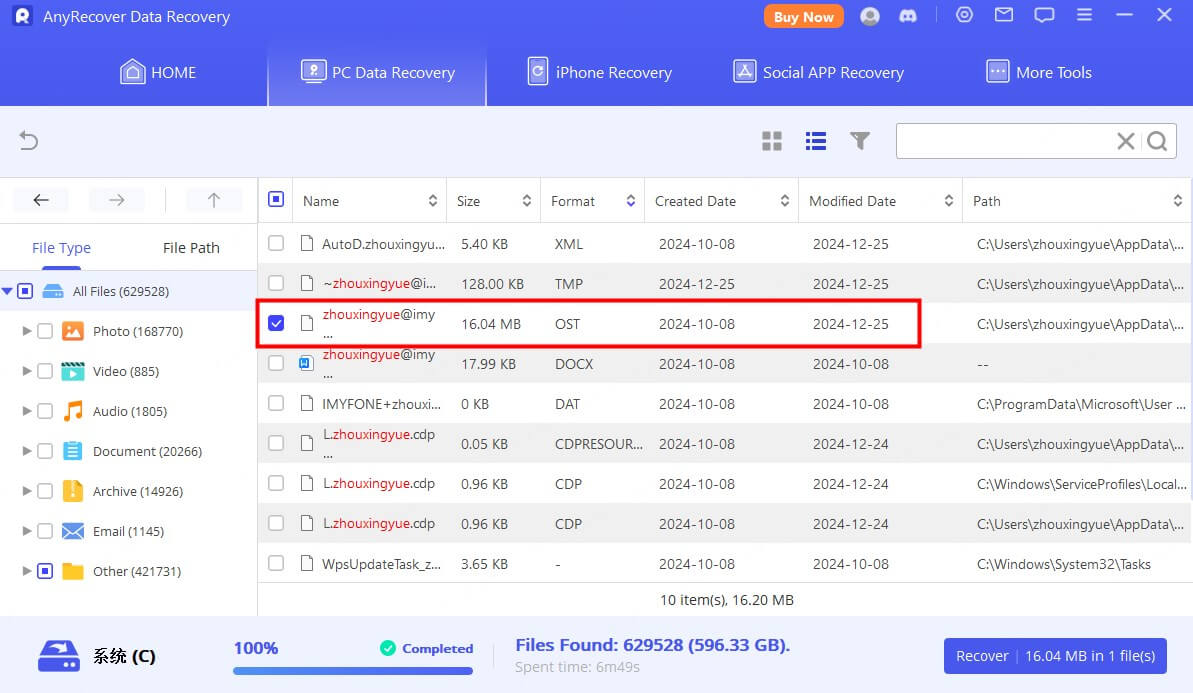 recover ost file using anyrecover