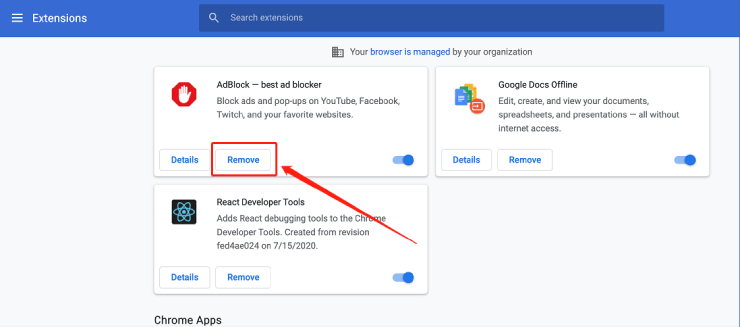 Remove Browser add ons and extensions