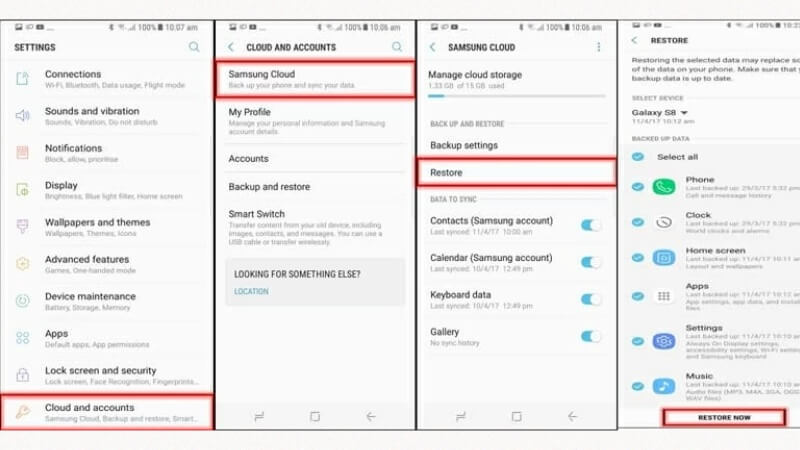 interface of samsung account for How to Restore Deleted Contacts on Android?