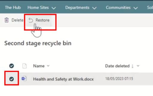 restore deleted sharepoint files in recycle bin