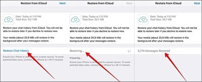 restore whatsapp from iCloud to iPhone