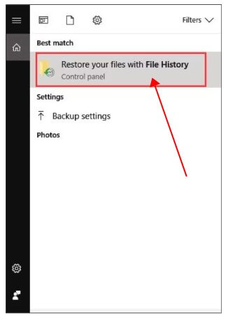 restore your files with file history